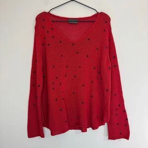 Wooden Ships Red and Navy Star V Neck Sweater M/L